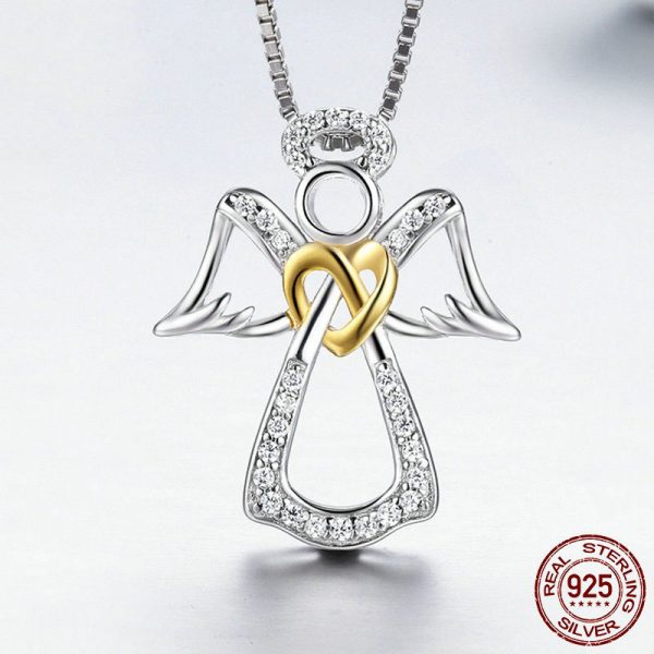 925 Silver Angel Heart Pendant Necklace Display