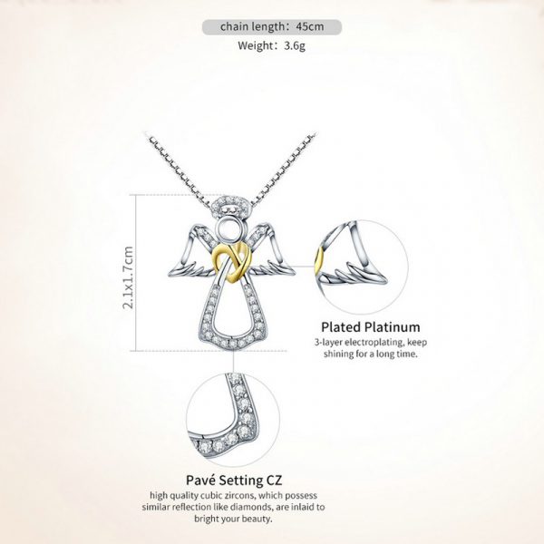 925 Silver Angel Heart Pendant Necklace Info