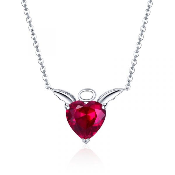 925 Silver Angel Necklace Red CZ Angel Version