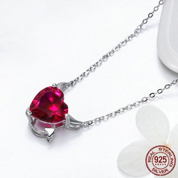 925 Silver Angel Necklace Red CZ Display