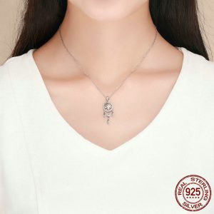 925 silver dream catcher pendant necklace worn by model