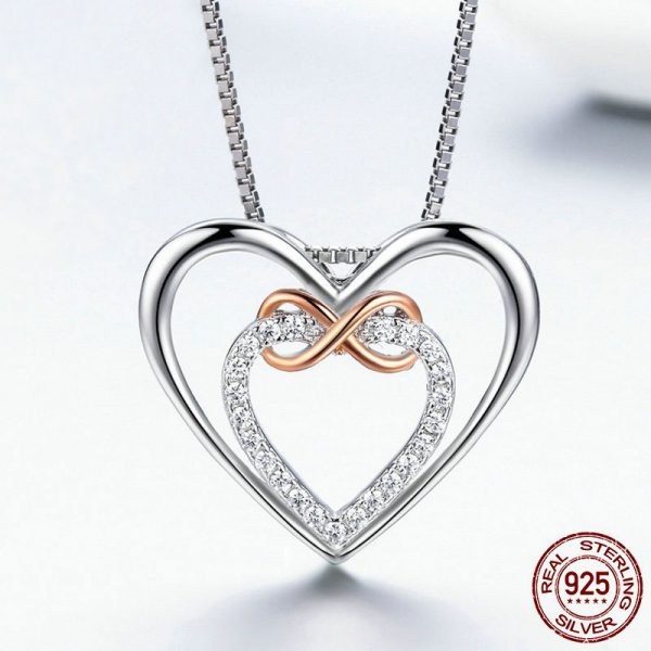 925 silver infinity heart necklace display