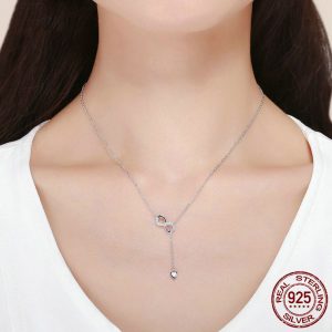 925 silver infinity love necklace worn by model