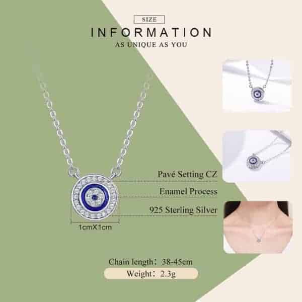 925 Silver Lucky Eye Necklace - Dimensions