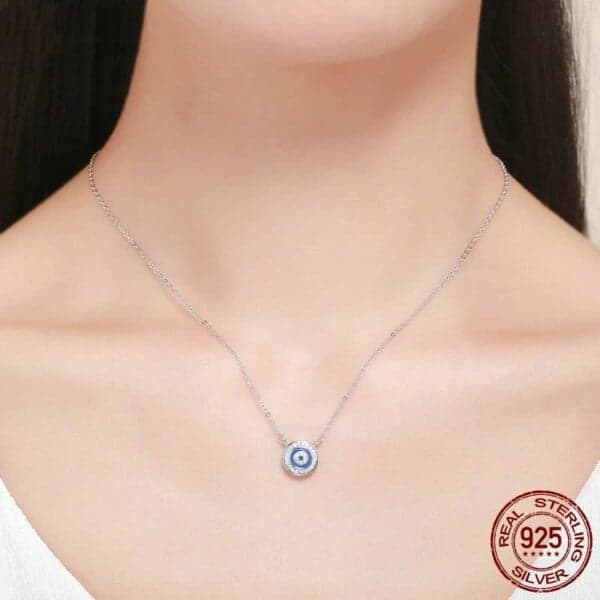 925 Silver Lucky Eye Necklace - Worn by model
