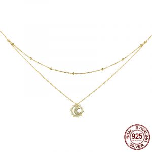 925 silver sun moon double layer necklace