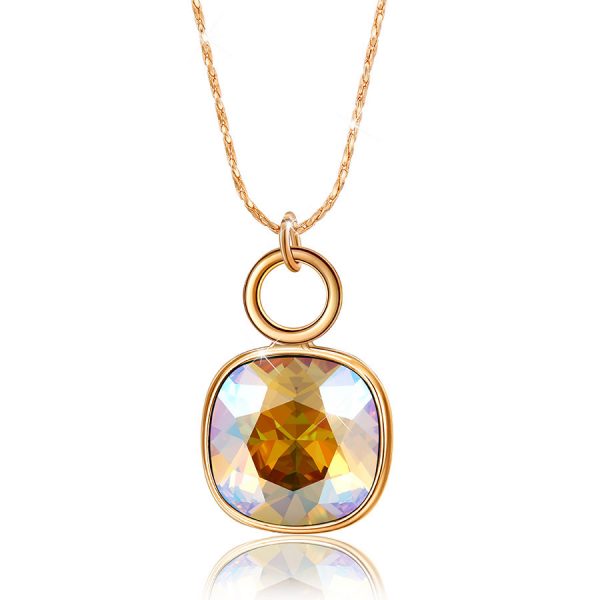 Alluring Crystal Drop Pendant Necklace Gold