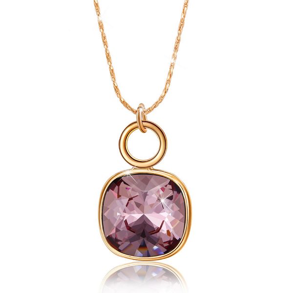 Alluring Crystal Drop Pendant Necklace Pink