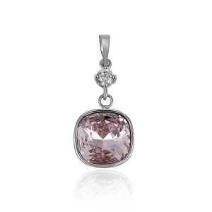 Charming Crystal Square Pendant Necklace Pink