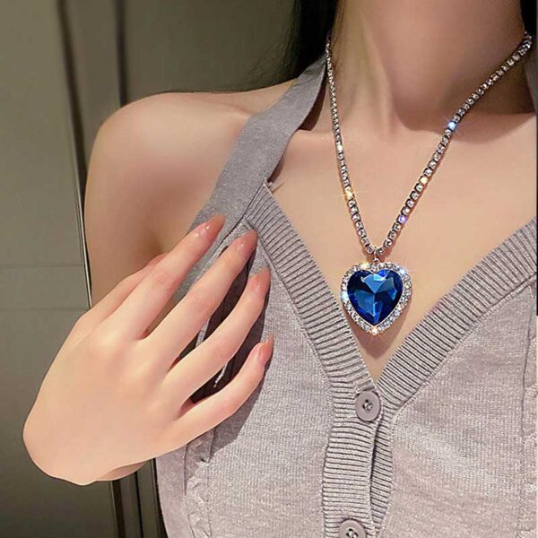 Crystal Heart Pendant Necklace Worn by Model