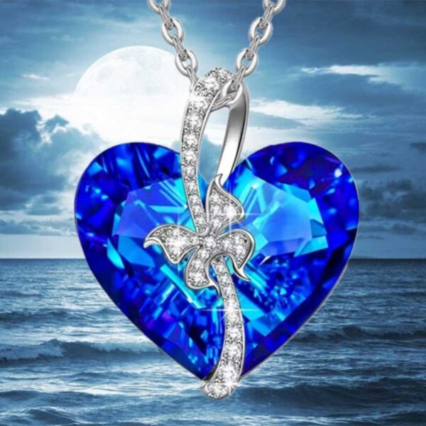 Crystal Heart With Bow Necklace Display1