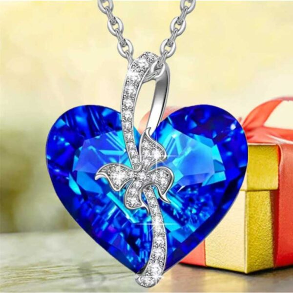 Crystal Heart With Bow Necklace Display2