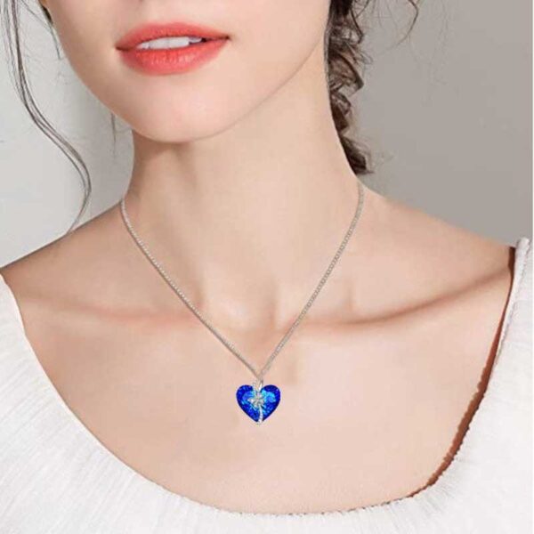 Crystal Heart With Bow Necklace Worn by Model