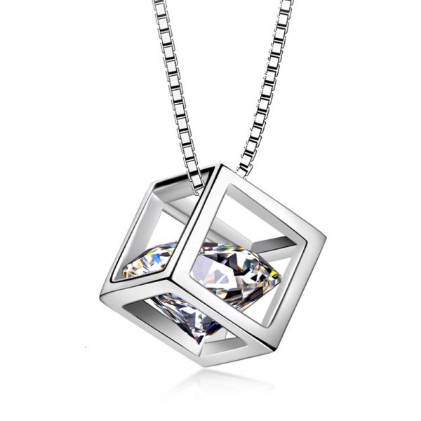 Dazzling Sterling Silver Square Pendant Necklace