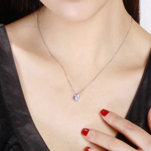 Dazzling Sterling Silver Square Pendant Necklace Worn by Model