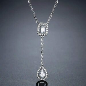 elegant cz square and teardrop necklace silver color