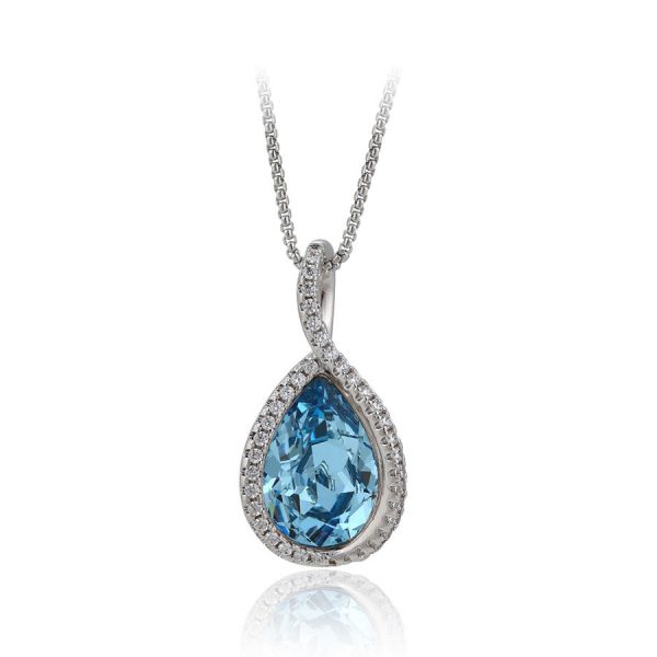 Mesmerizing Crystal Teardrop Pendant Necklace Blue