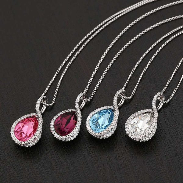 Mesmerizing Crystal Teardrop Pendant Necklace Display All Colors