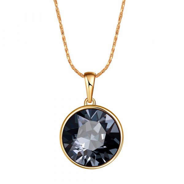Minimalist Round Crystal Pendant Necklace Gold With Black Stone
