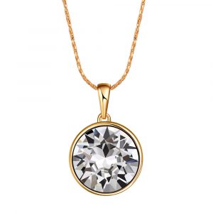 Minimalist Round Crystal Pendant Necklace Gold With White Stone