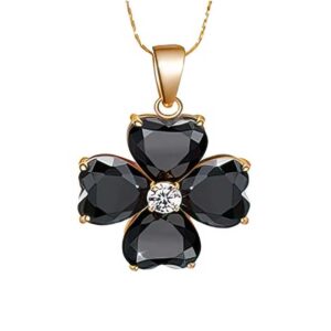 Sparkling Flower Pendant Necklace Black