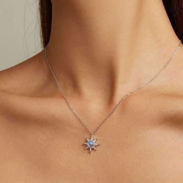 Sterling Silver Starburst Moonstone Necklace Worn by Model1