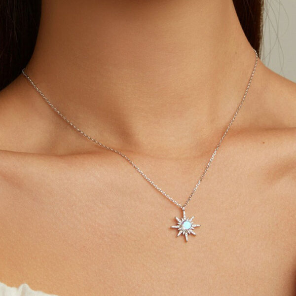 Sterling Silver Starburst Moonstone Necklace Worn by Model2