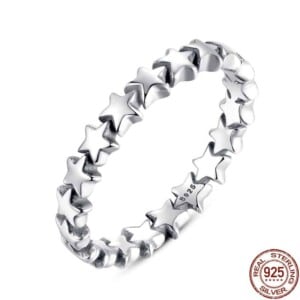 925 Sterling Silver Ring Star Band - white background