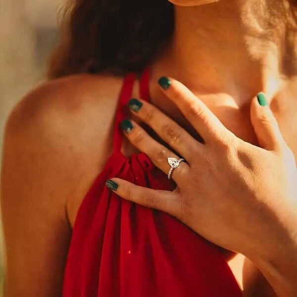 Teardrop Ring With Luxury Crystal Worn By Model